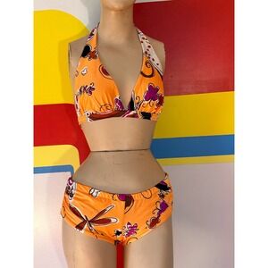 1970s vintage orange butterfly bikini Maidenform m 2 piece swimsuit bathing suit
